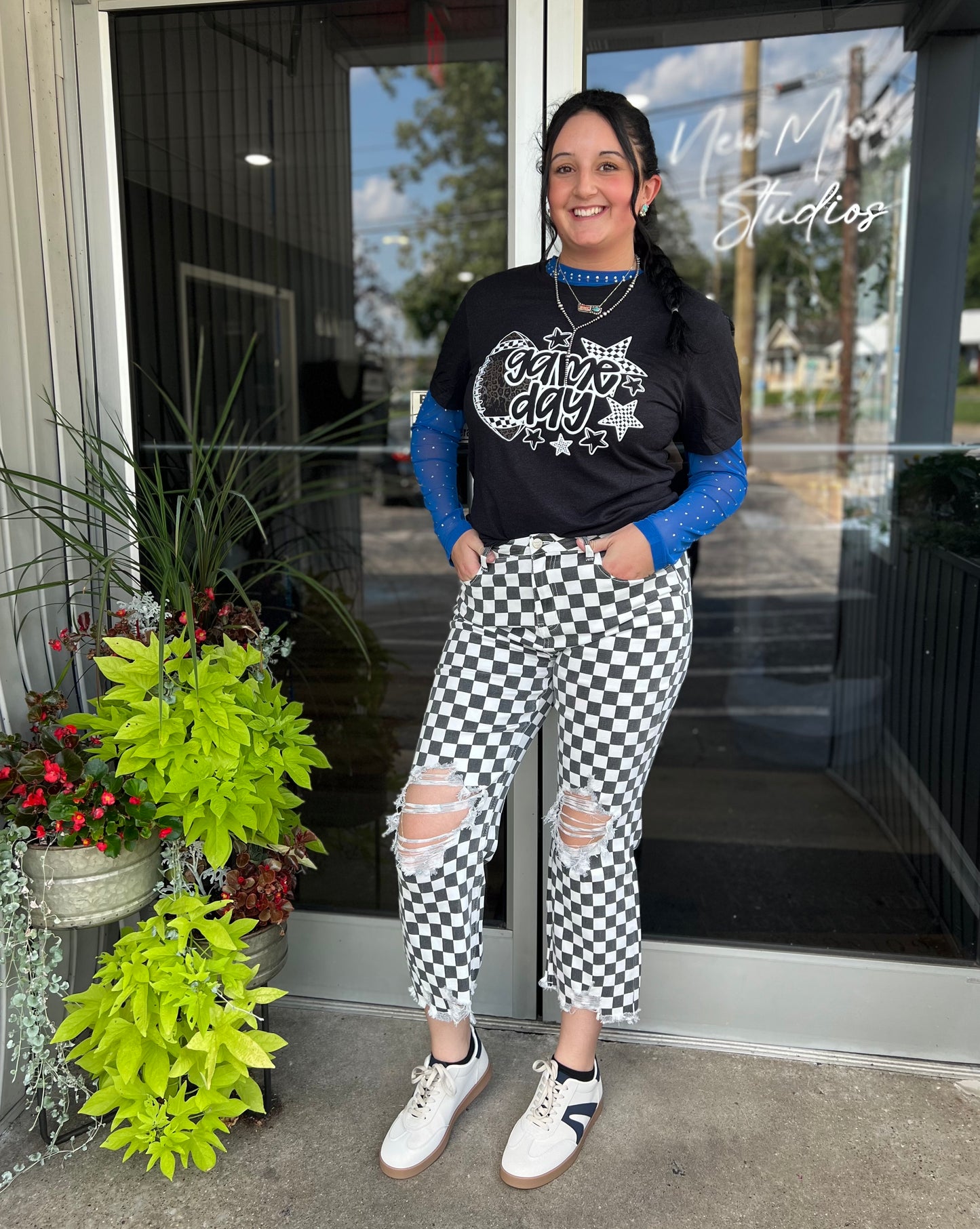 Checkered Ripped Jeans