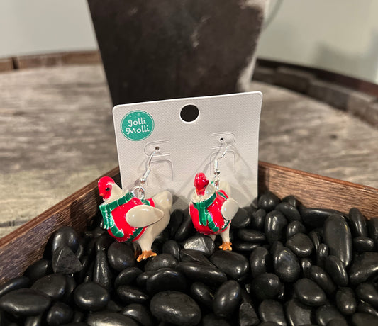 Chicken Christmas Earrings