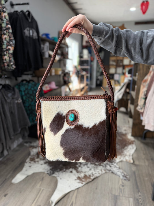 Cowhide Braided Slim Tote