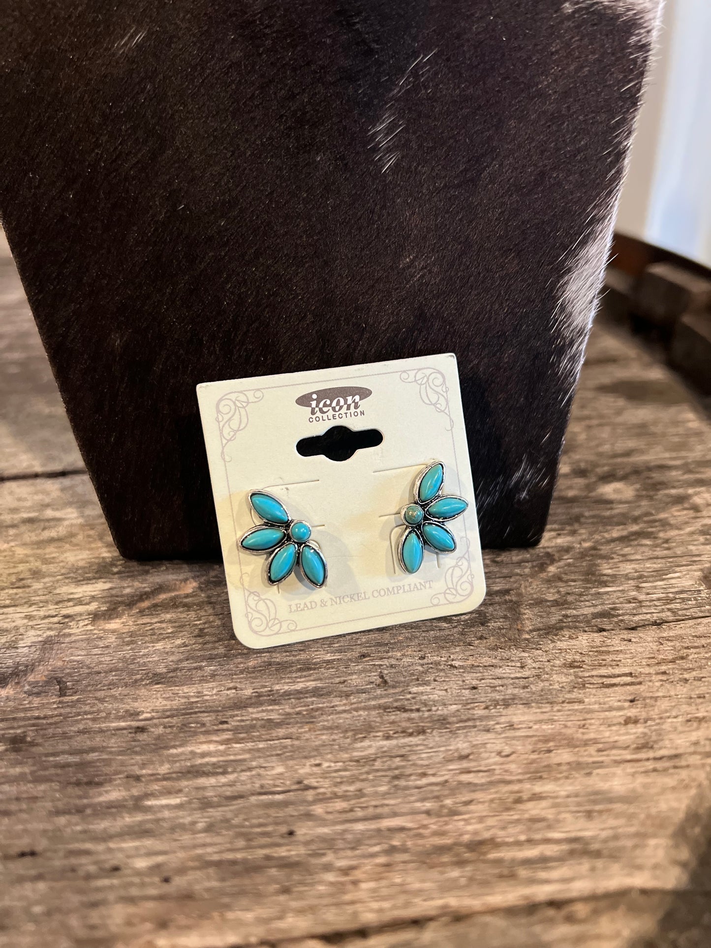 Half Flower Faux Turquoise Stud