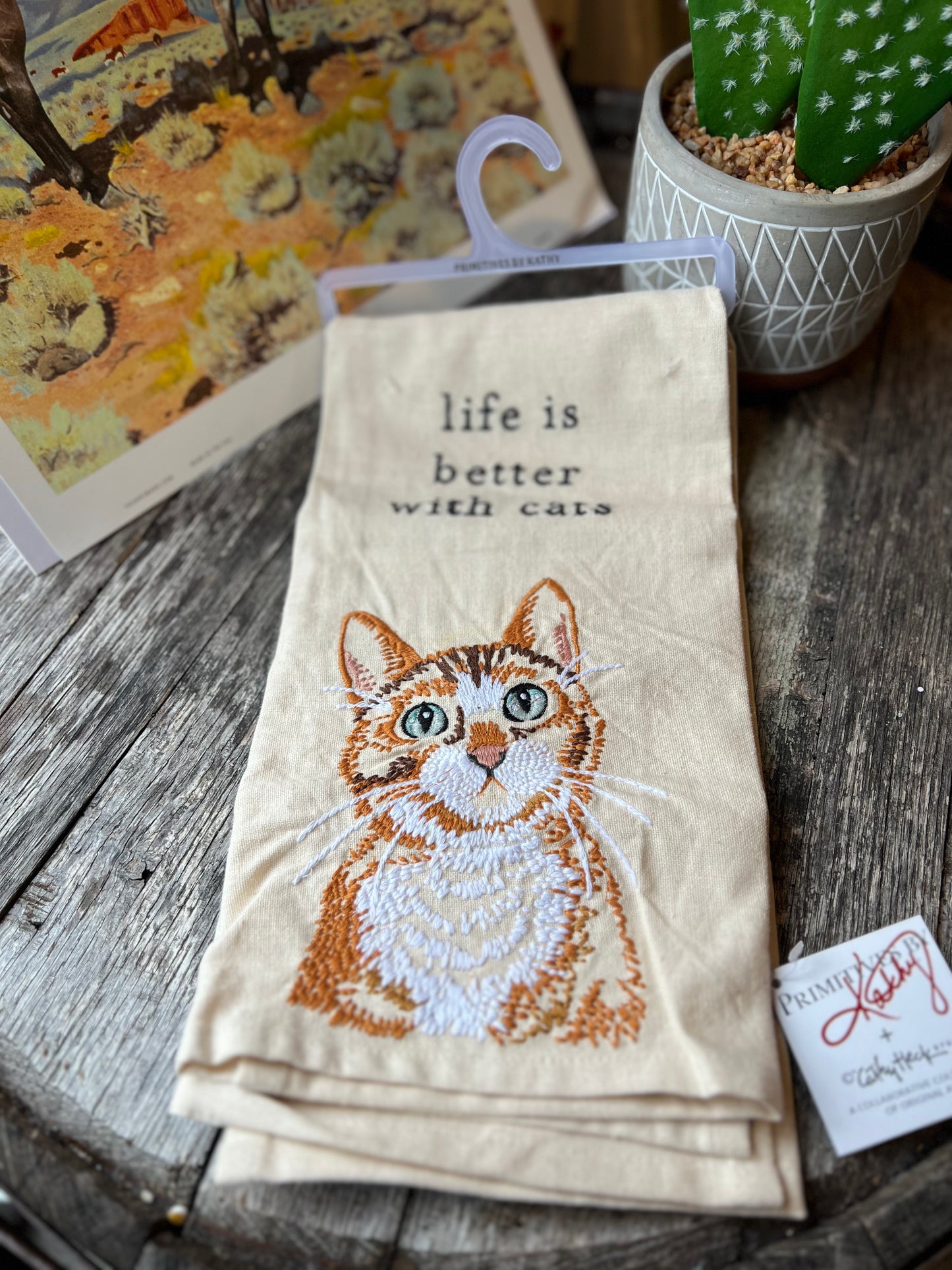 Orange Cat Embroidered Kitchen Towel