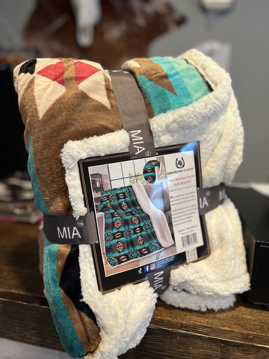 Turquoise Aztec Queen Sherpa Blanket