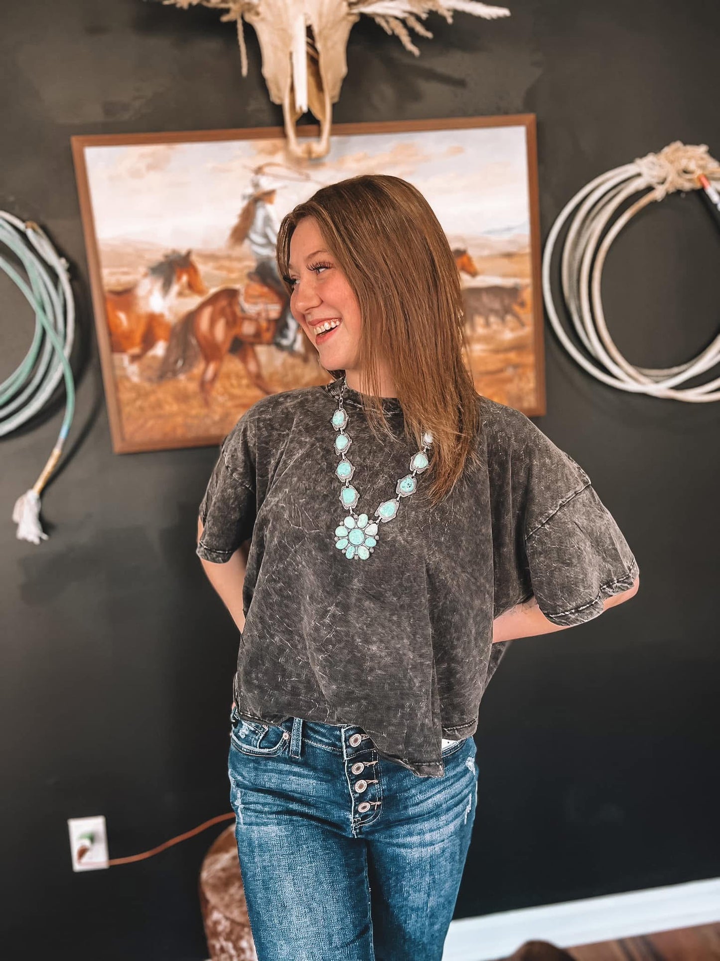 Flowy Smoke Mineral Wash Top