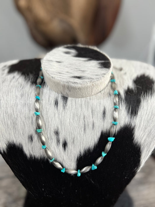 Barrel Bead with Turquoise Faux Necklace