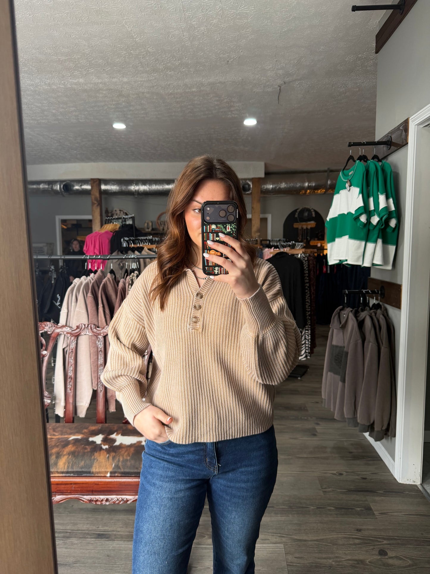 Ash Mocha Collared Ribbed Pullover