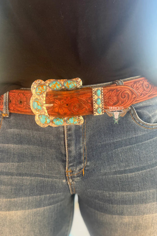 Faux Turquoise Belt Buckle Set