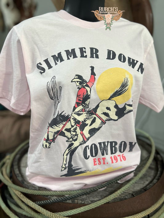 Simmer Down Cowboy Pink Tee