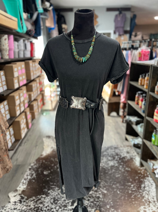 Mineral Wash Side Slit T-Shirt Dress
