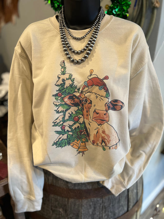 Vintage Christmas Cow Sweatshirt