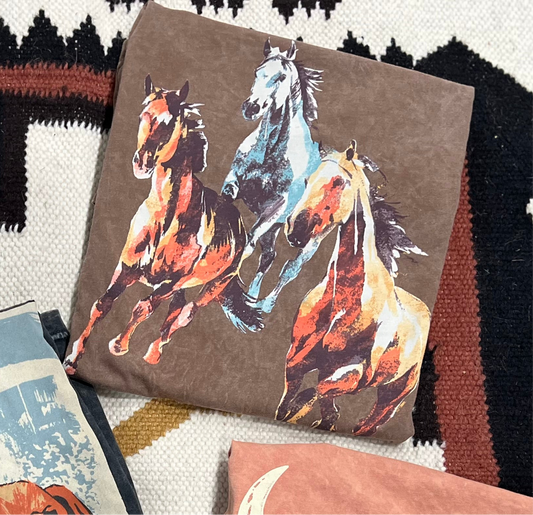 Horses Mocha Mineral Wash Tee