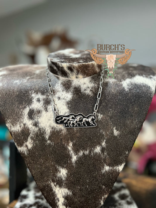Running Horses Paperclip Faux Necklace