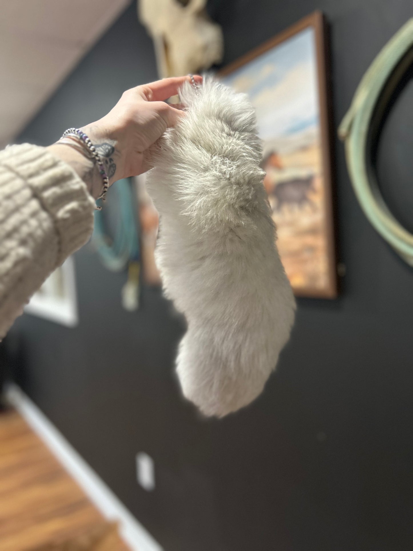 White Fox Tail Purse Charm