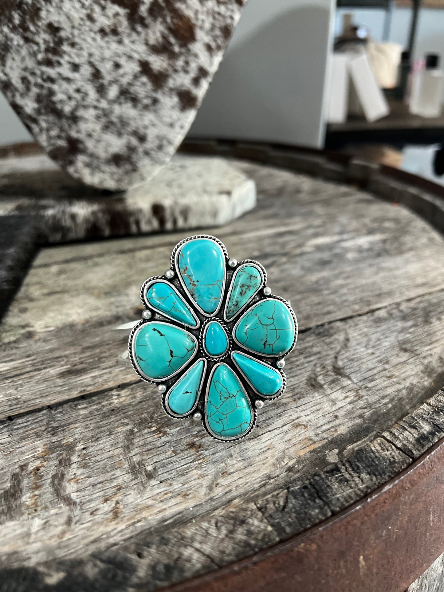 Large Turquoise Brass Faux Cuff