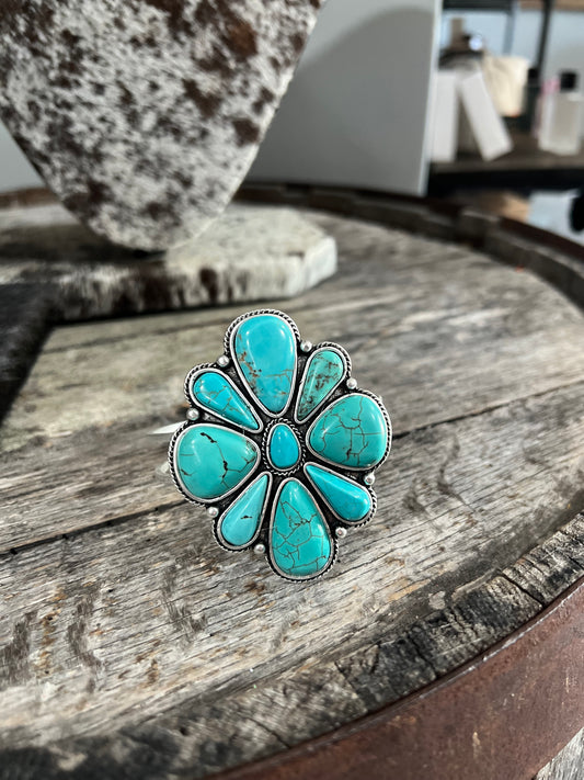 Large Turquoise Brass Faux Cuff