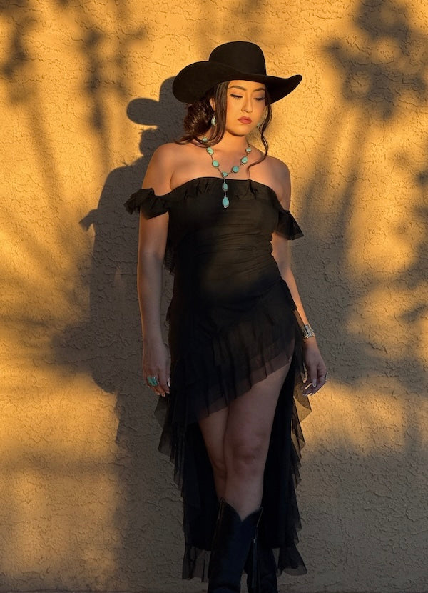 Black Ruffle Mesh Lined Dress