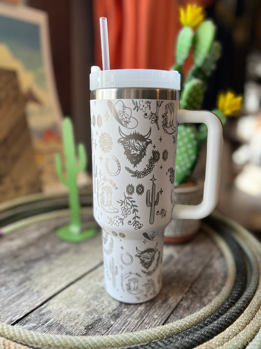 White Highland Cow Tumbler