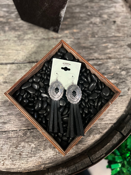 Black Tassel Concho Earrings