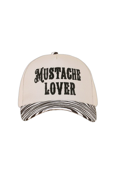 Cap with 'Mustache Lover' text on a white background