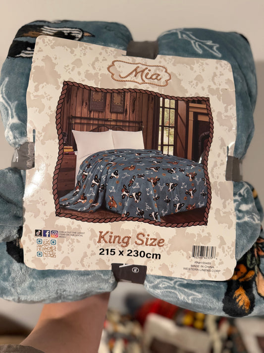 Dusty Blue Cow King Size Blanket
