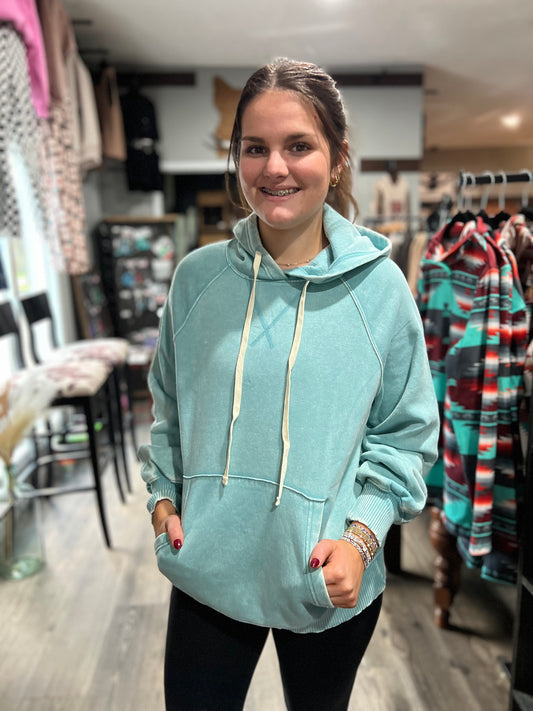 Dusty Teal Mineral Wash Hoodie