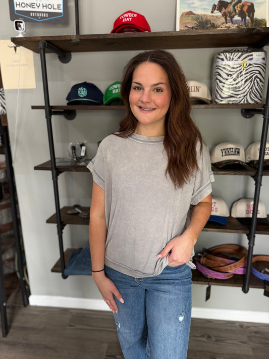 The Cowgirl Core Ribbed Top *Steel