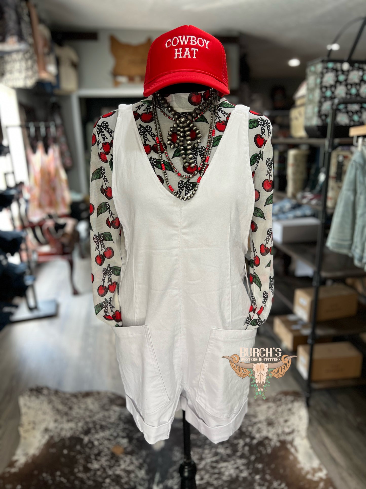 White Cotton Denim Romper