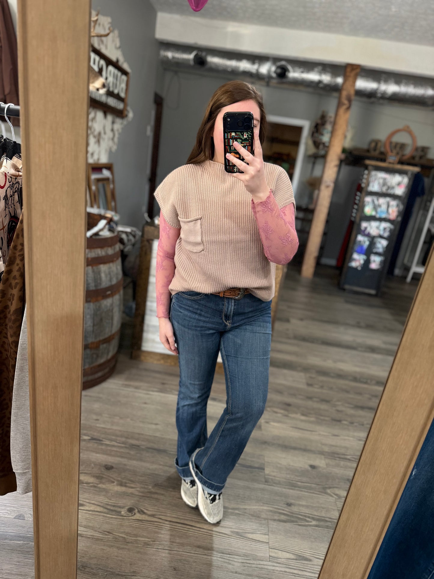 Light Mocha Short Sleeve Thick Sweater