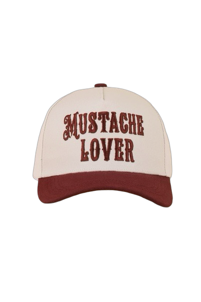 Cap with 'Mustache Lover' text on a white background