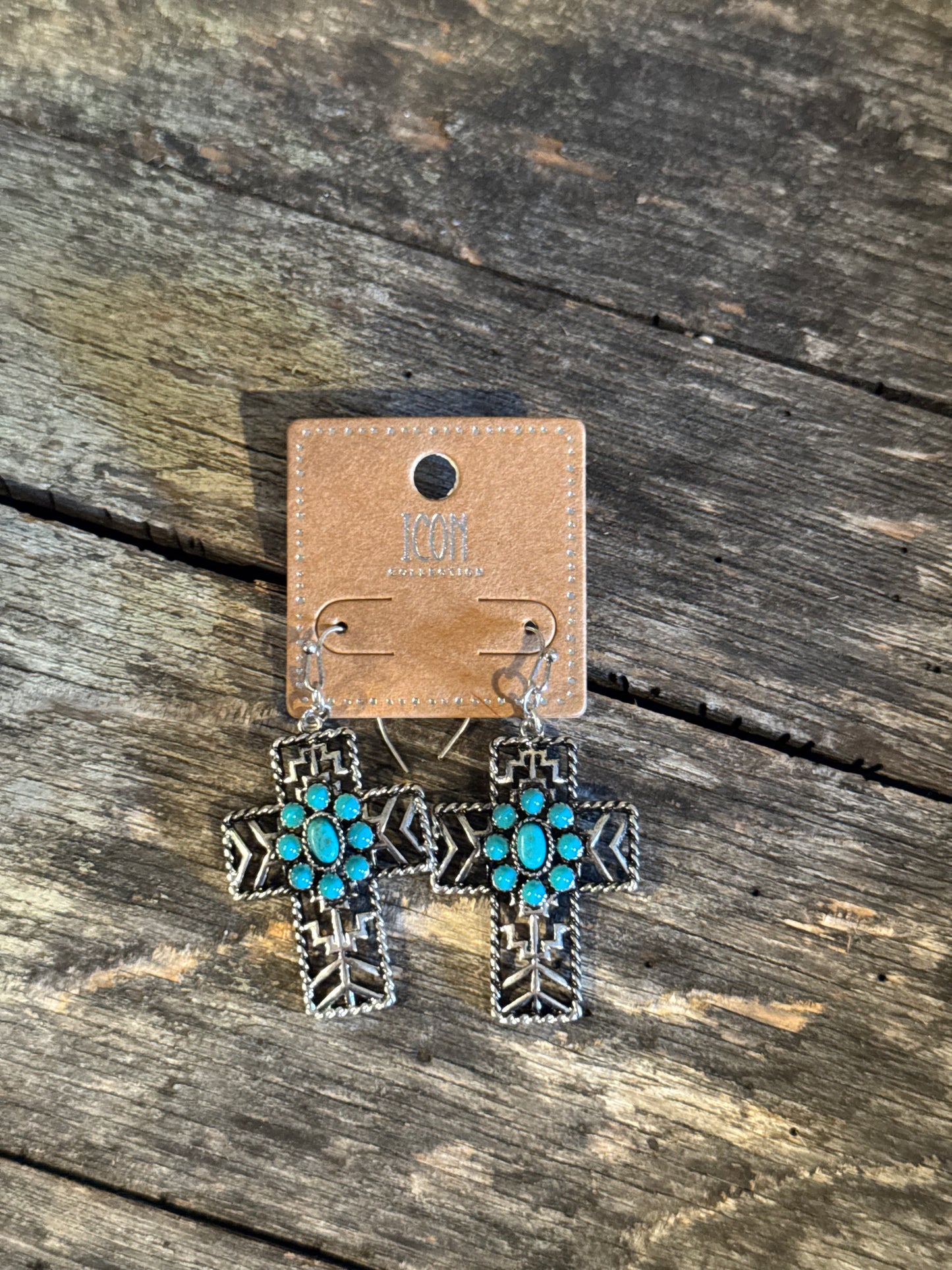 Rugged Turquoise Cross Faux Earrings