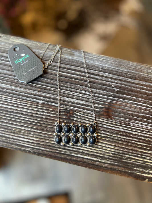 Black Onyx Cluster Bar Necklace Faux