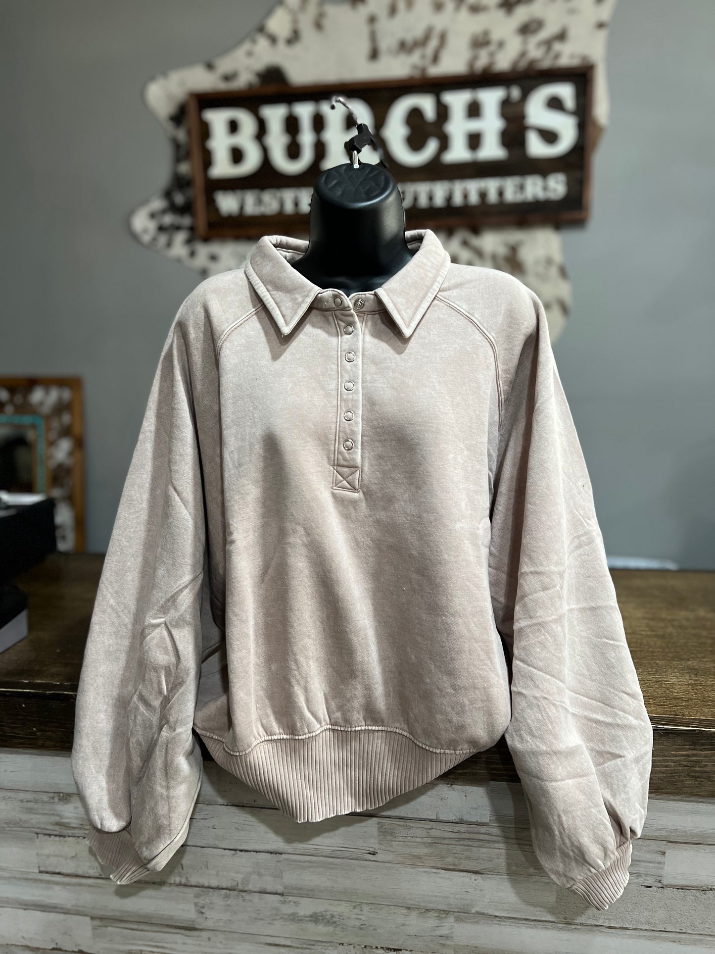 Mineral Wash Button Up Pullover *Buckskin