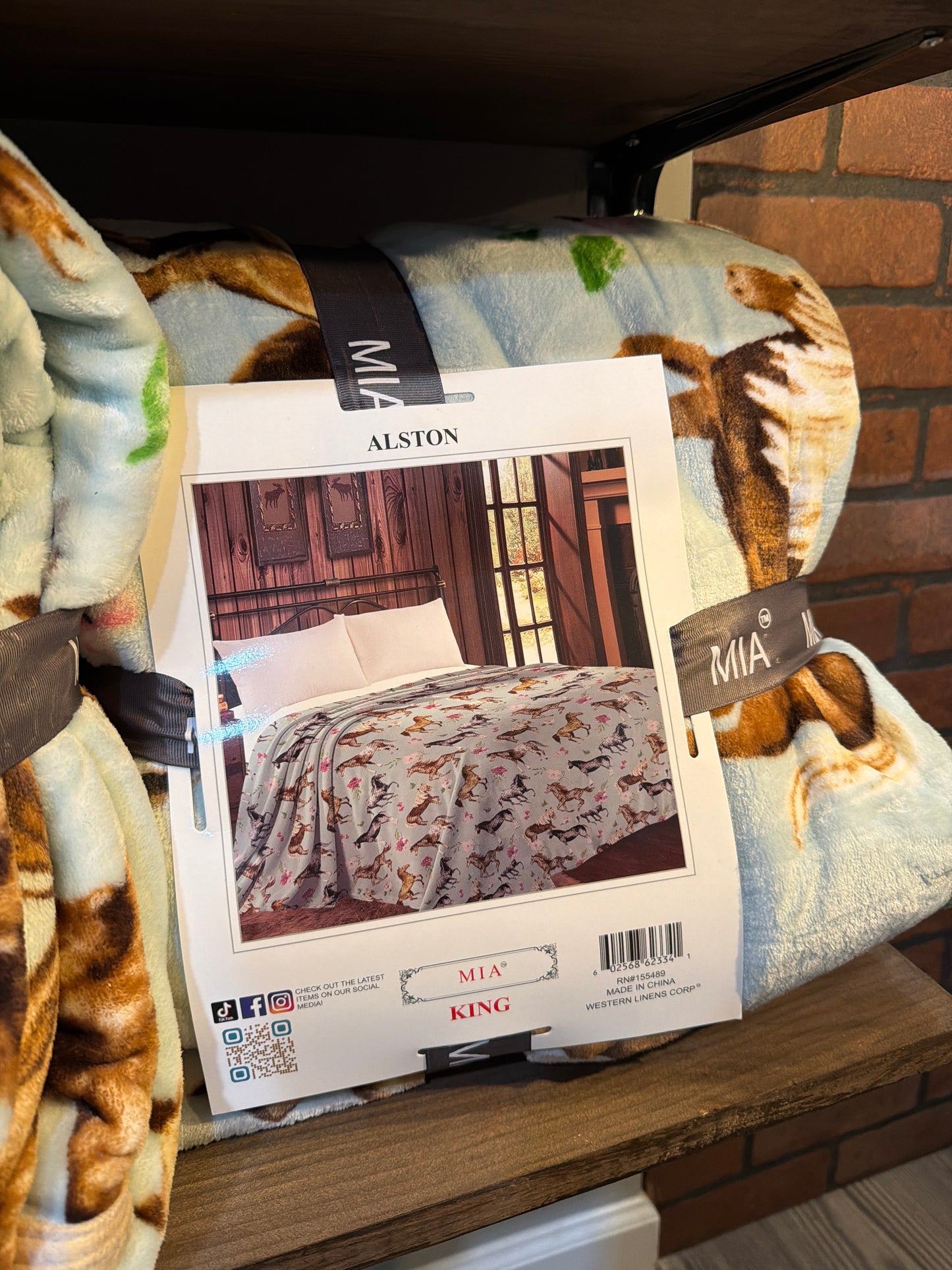 Powder Blue Wild Horses King Blanket