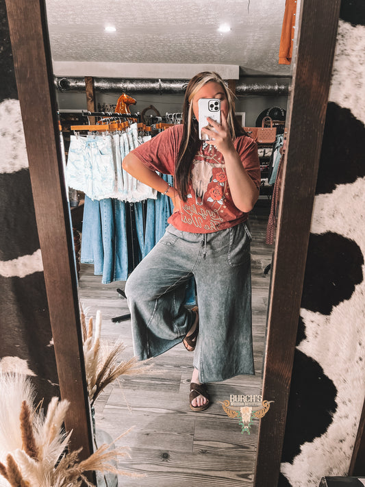 The Livy Black Mineral Wash Wide Leg Pants