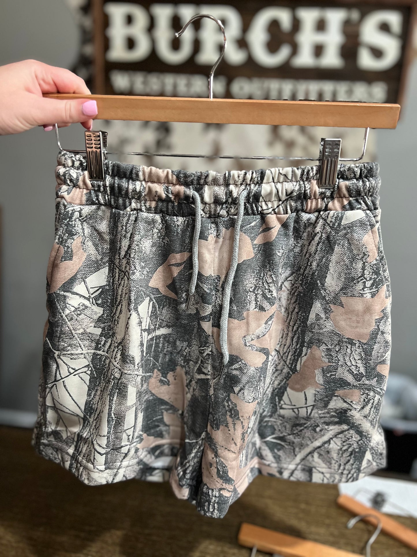 Green Camo Drawstring Shorts
