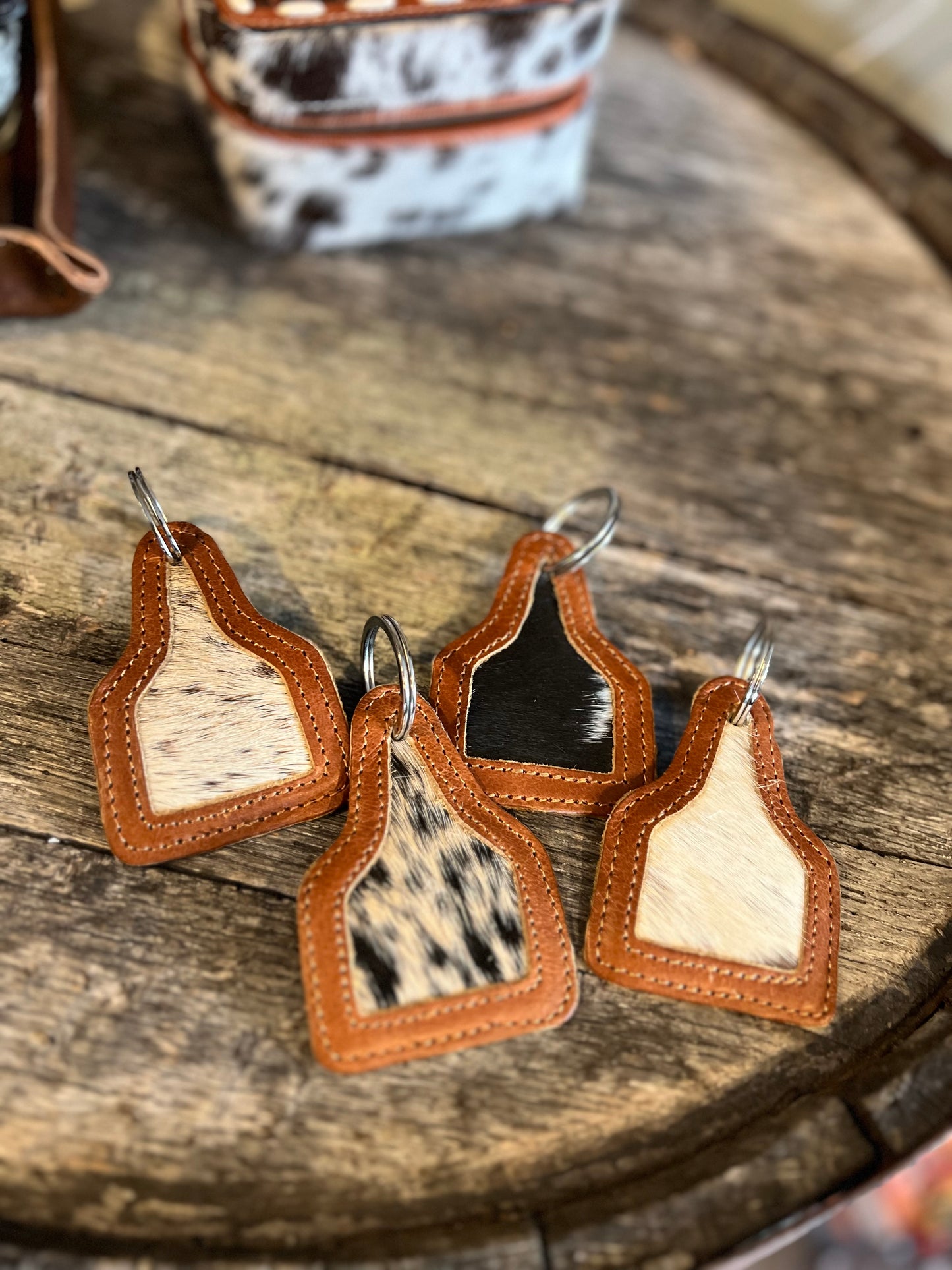 Cow Tag Keychains with Leather Backs