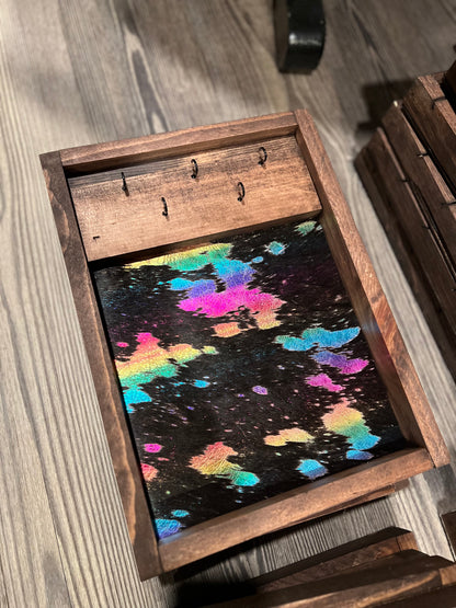 Rainbow Acid Wash Cowhide Necklace Holder