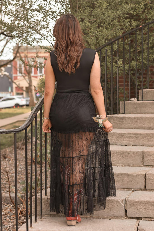 Black Lace Tiered Ruffle Skirt