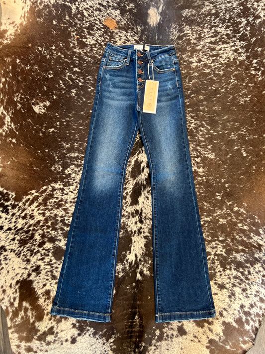 Button Fly Bootcut Risen Jeans