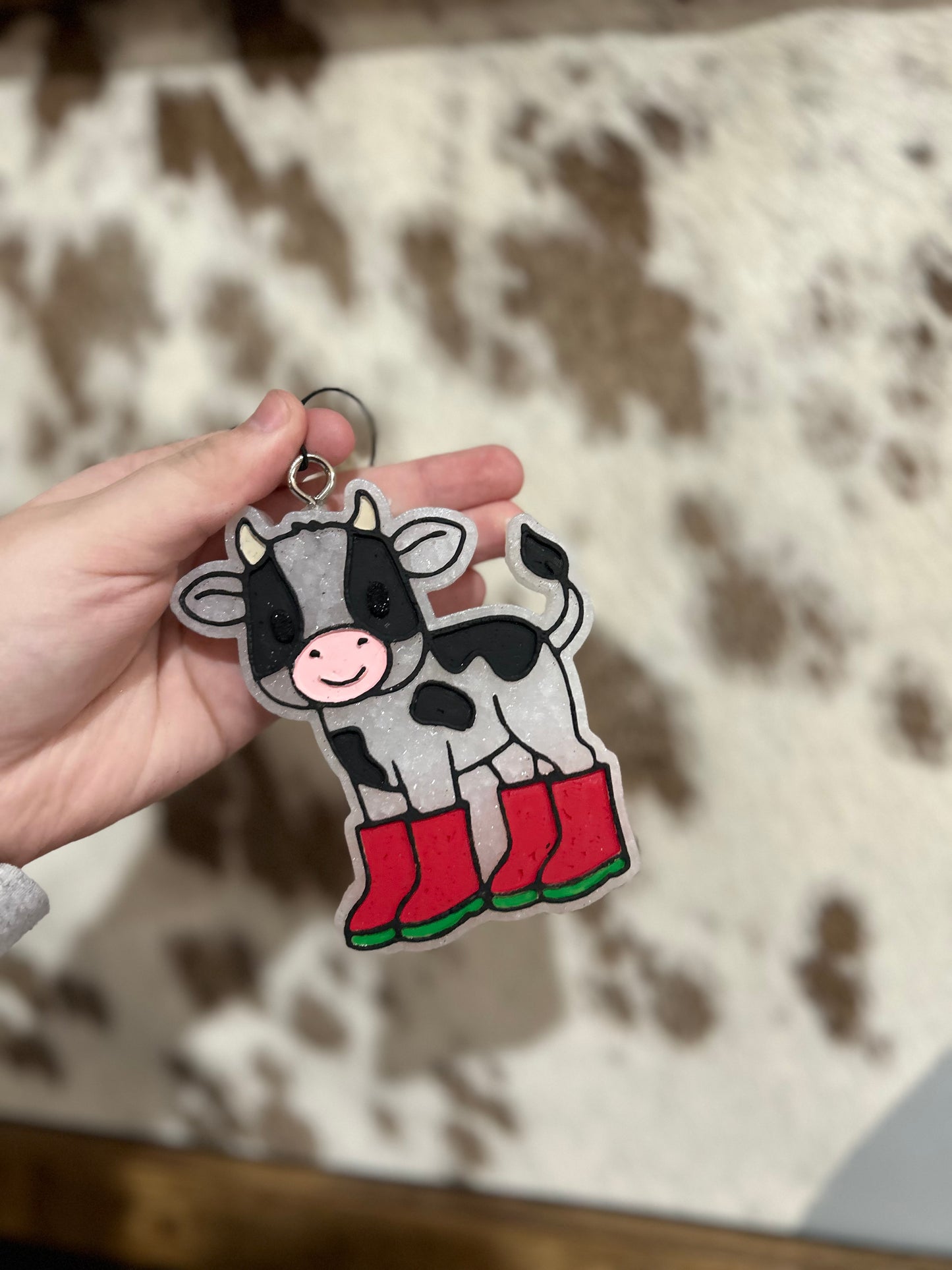 Christmas Rain boot Cow Freshie- Sweater Weather