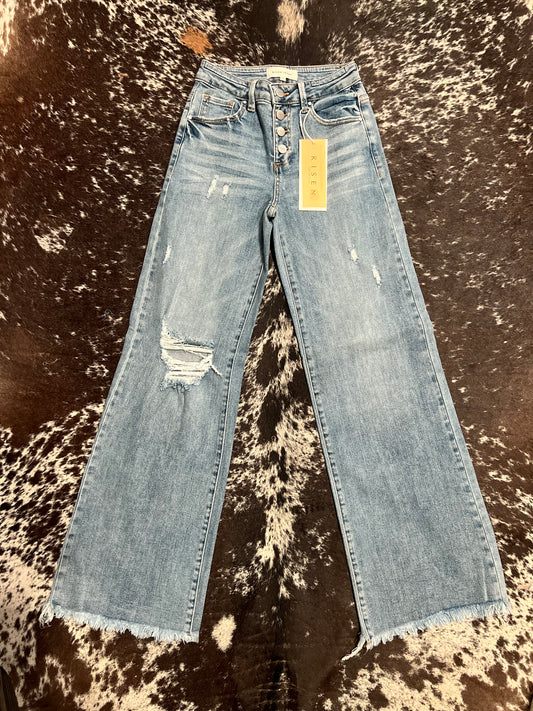 Risen Mid Rise Wide Leg Jeans