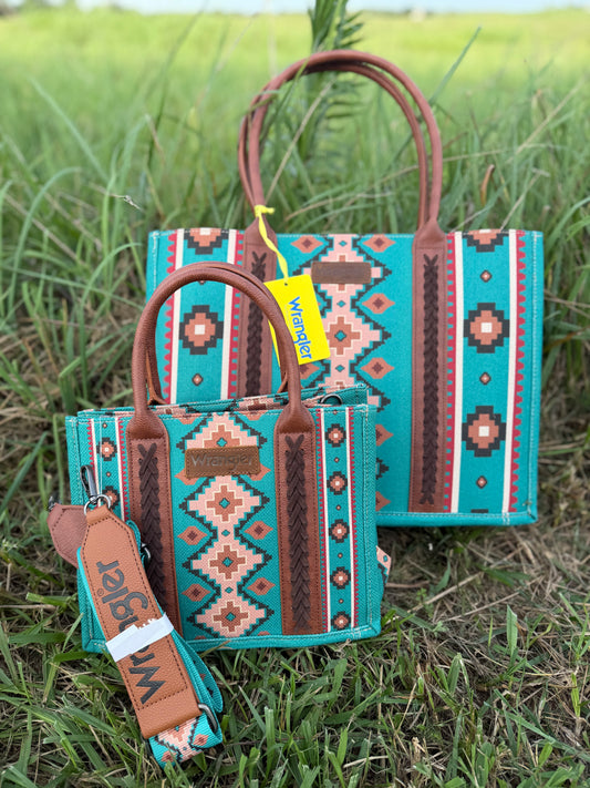 Wrangler Southwestern Large Tote & Crossbody 2PC - Turquoise