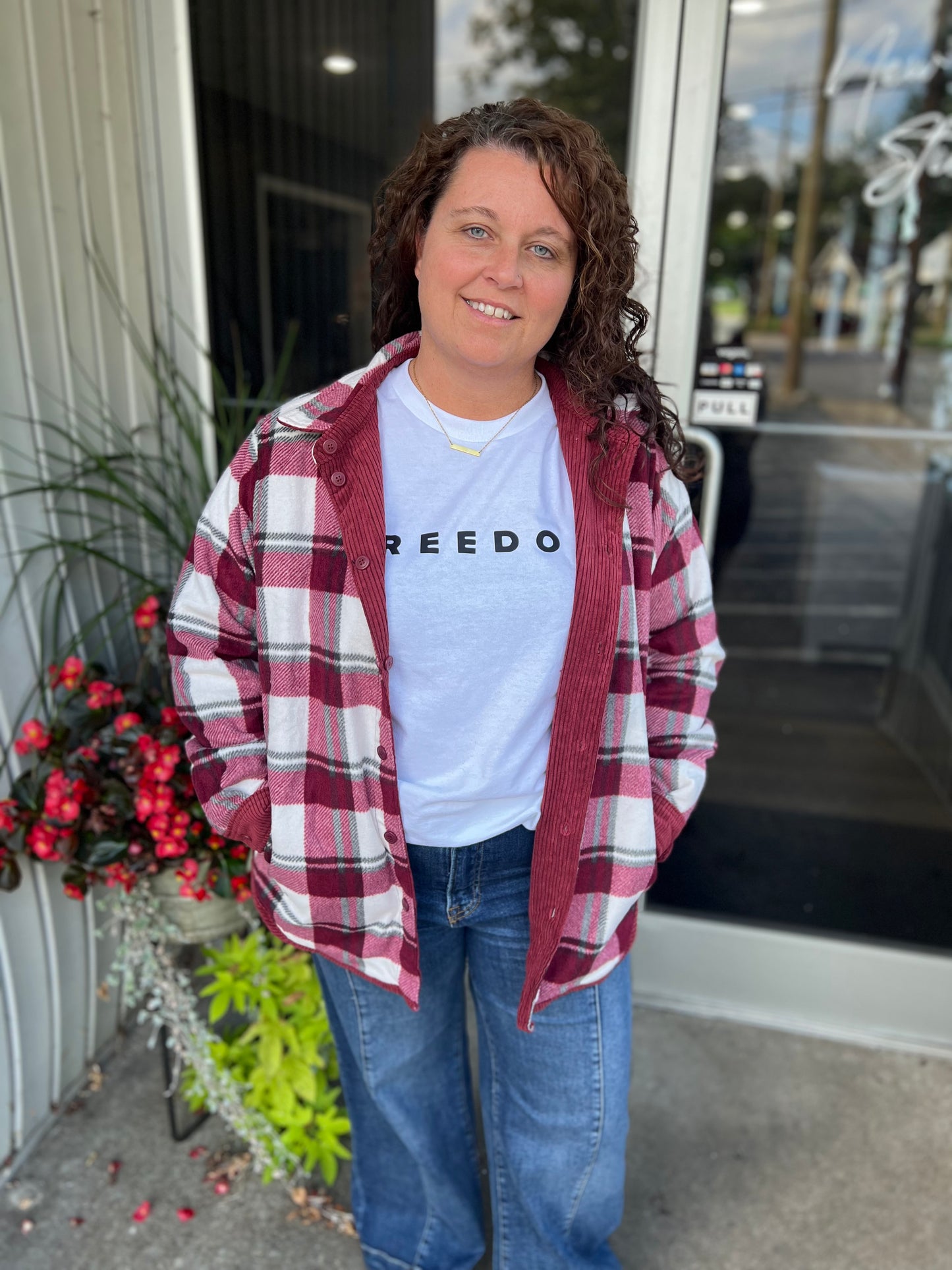 Burgundy Corduroy Reversible Plaid Shacket