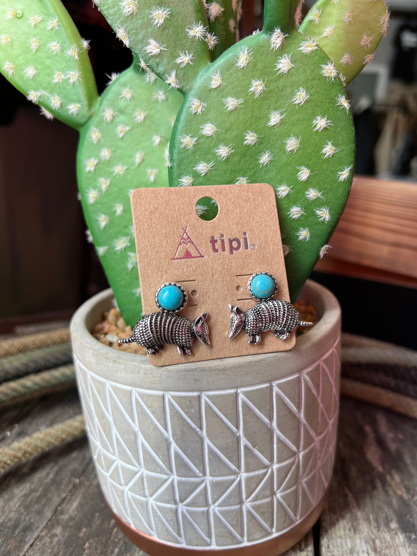 Turquoise Armadillo Faux Earrings