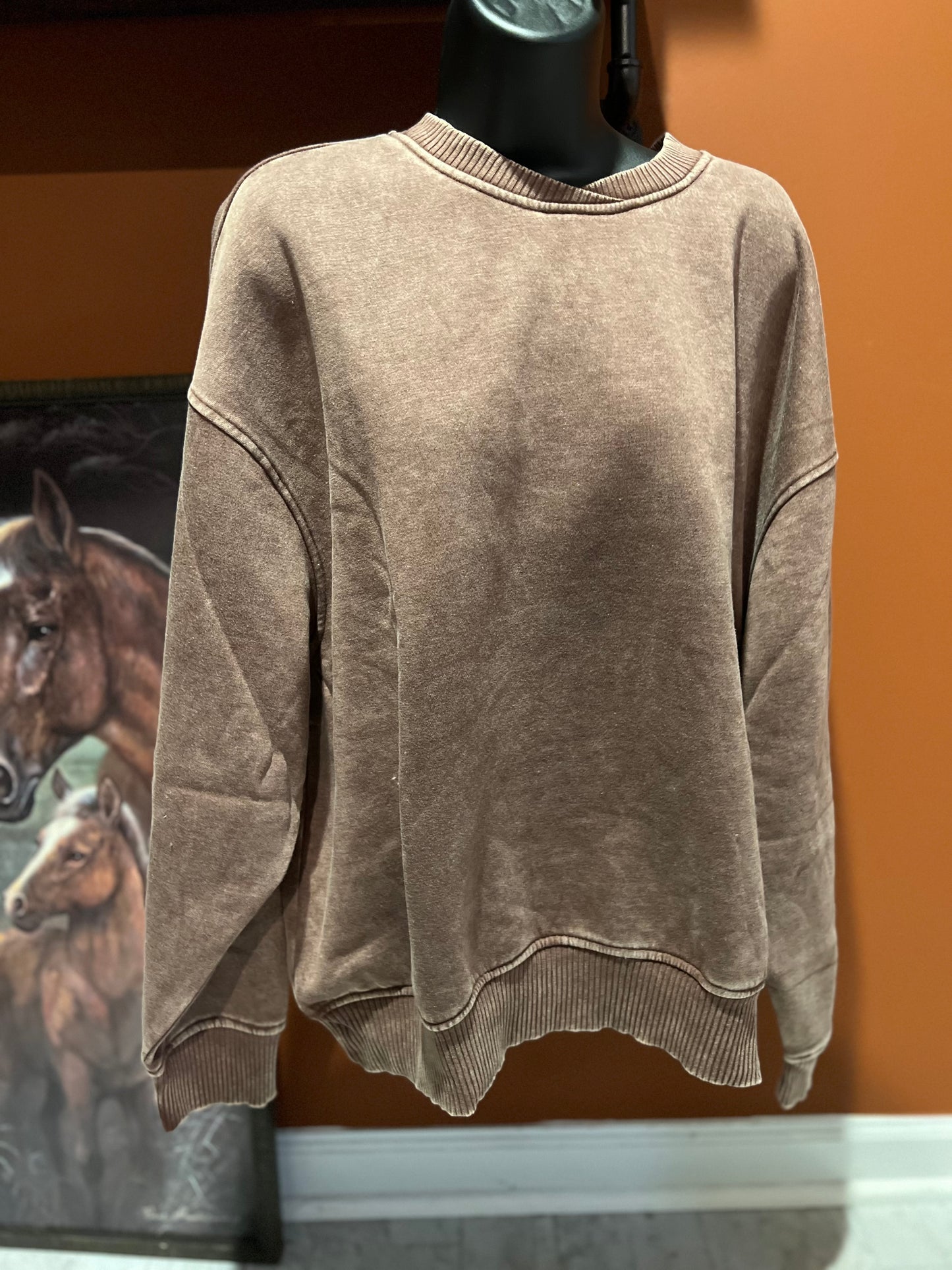Mocha Mineral Wash Fleece Pullover