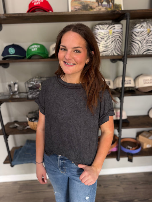 The Cowgirl Core Ribbed Top *Ash Black