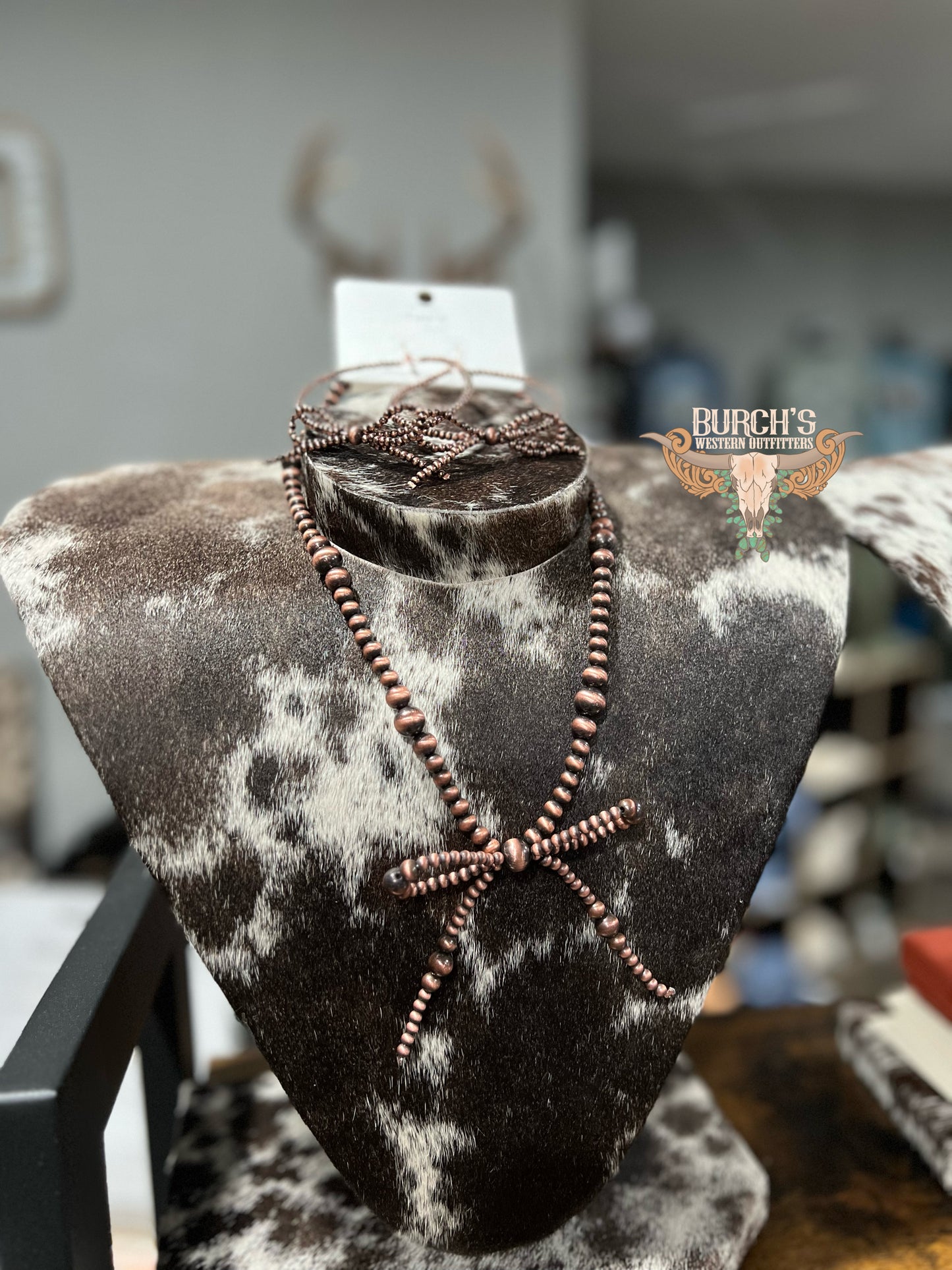 Copper Bow Necklace & Earring Set Faux