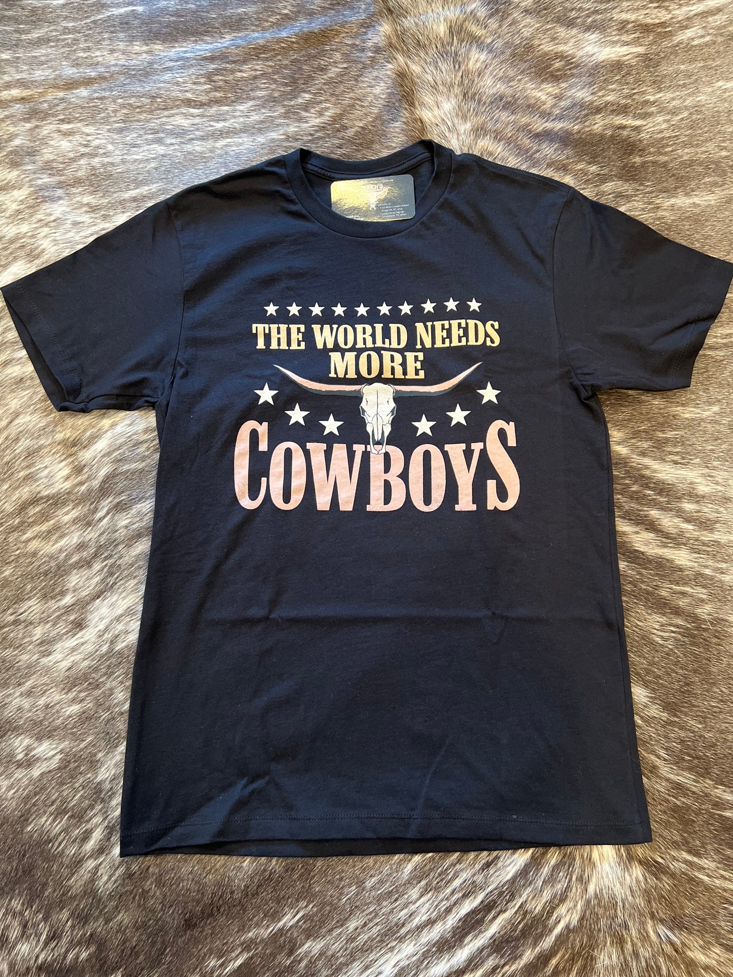 The World Needs More Cowboys Steer Black Tee