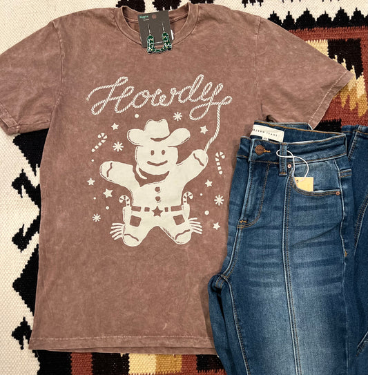 Howdy Gingerbread Mocha Mineral Wash Tee