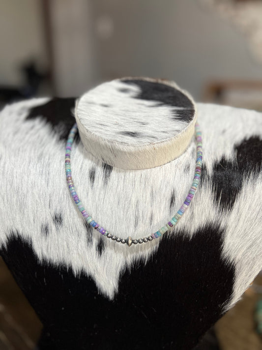 Sterling Silver Pearls and Purple Dolomite Heishi Necklace