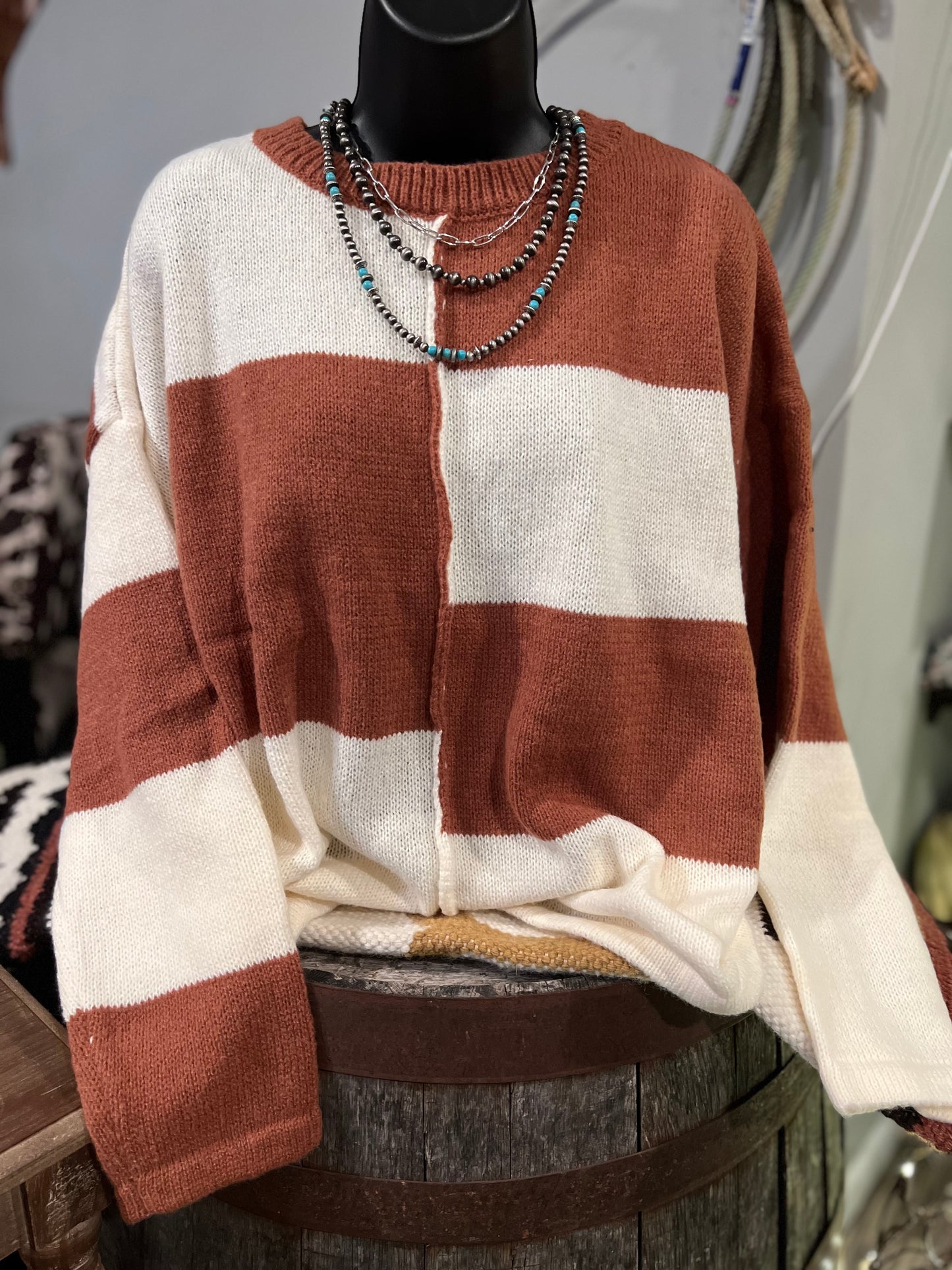 Mocha Checkered Sweater Top